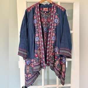 Johnny Was Blue Floral Embroidered Jacket